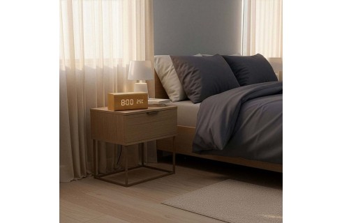 Nedis CLAR3004BN Wooden FM Digital Alarm Clock Radio