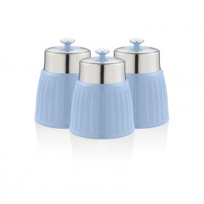 Swan Retro Set of 3 Round Canisters - Blue