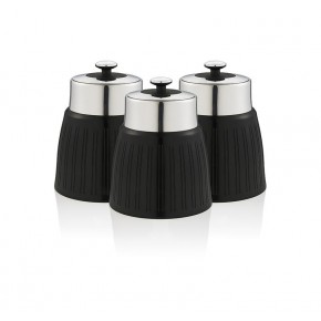 Swan Retro Set of 3 Round Canisters - Black